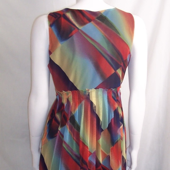 CYNTHIA STEFFE Rainbow Print Mesh Shift Midi Dress - Picture 7 of 9
